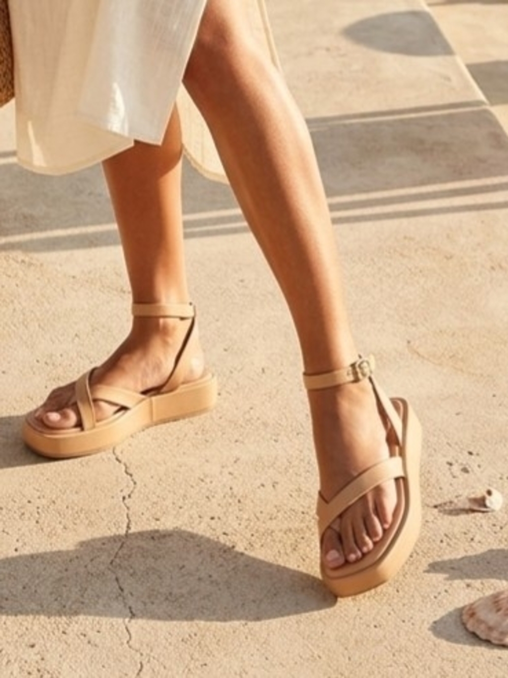 New Rachel Zoe Beige Platform Ankle-Strap Sandals
